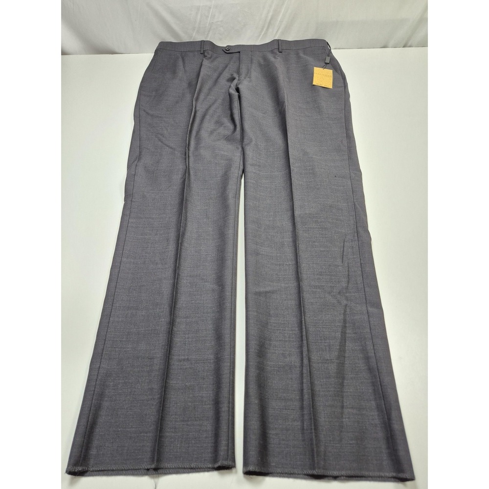 Galante Dress Pants Mens 46x36 Gray Pure Wool Flat Front Unhemmed Italy NWT